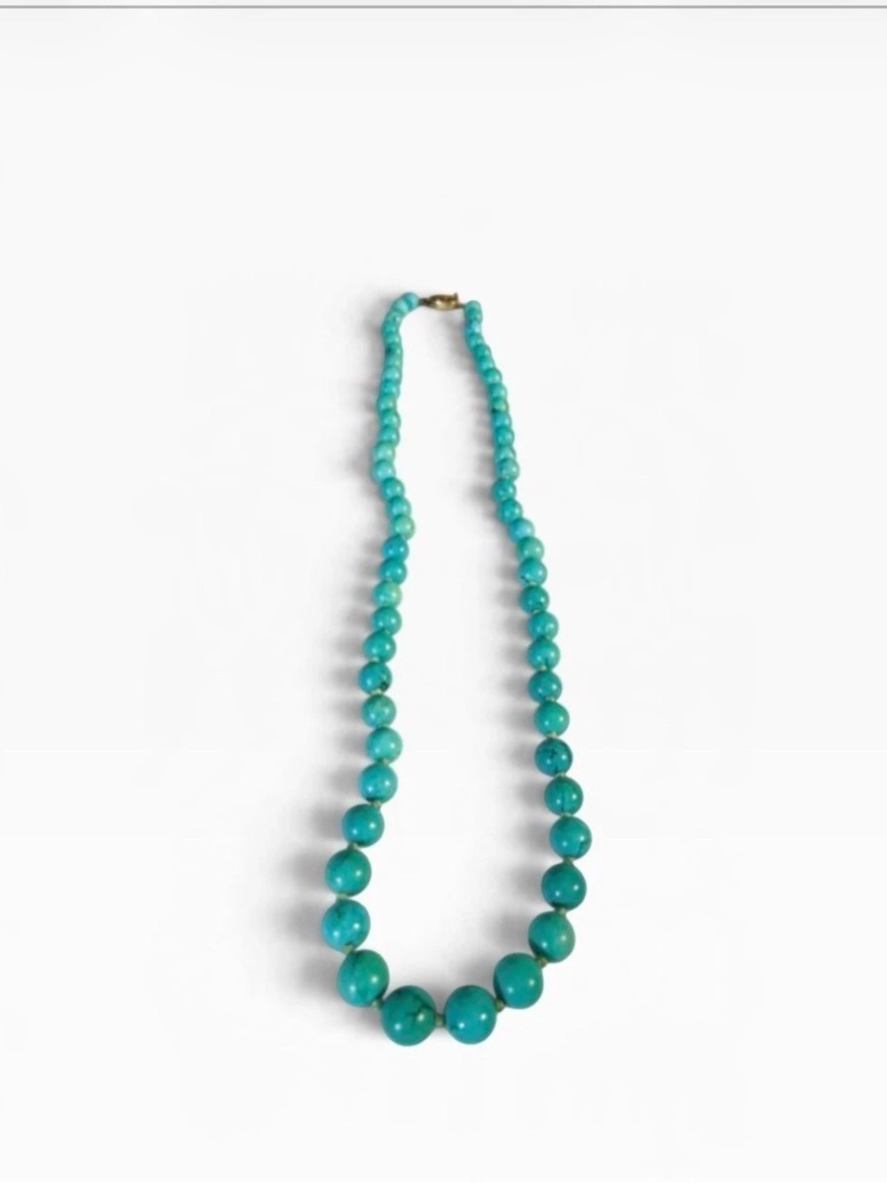 Vintage Turquoise Graduated Bead   Necklace, Hand Knotted with Silver Clasp- 24”